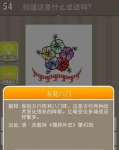 ​猜成语五朵鲜花下面一排门字图片打一成语：五花八门